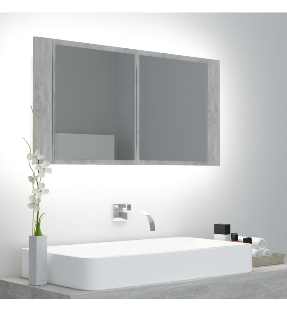 Armoire de salle de bain à miroir LED Gris béton Acrylique