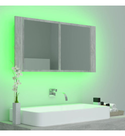 Armoire de salle de bain à miroir LED Gris béton Acrylique