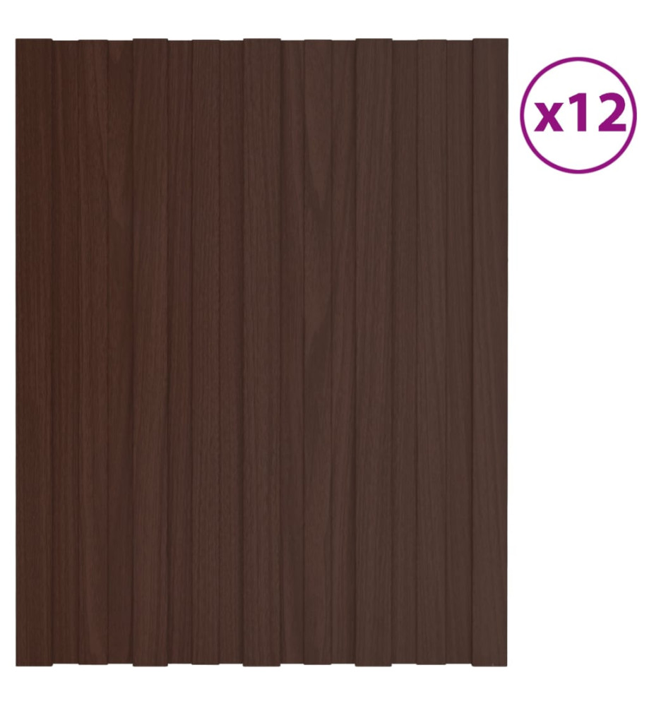 Panneaux de toiture 12 pcs Acier galvanisé Marron 60x45 cm