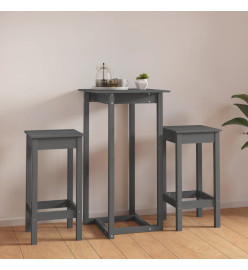 Ensemble de bar 3 pcs Gris Bois de pin massif