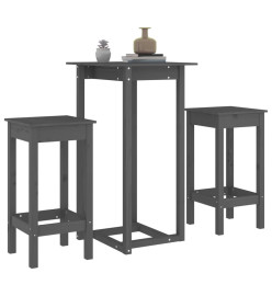 Ensemble de bar 3 pcs Gris Bois de pin massif