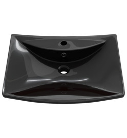 Lavabo rectangulaire en céramique noir de luxe avec trop-plein et trou