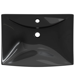 Lavabo rectangulaire en céramique noir de luxe avec trop-plein et trou