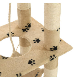 Arbre à chat avec griffoir en sisal 140cm Beige Motif de pattes