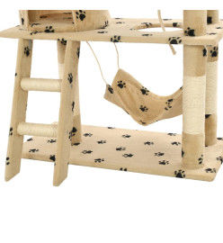 Arbre à chat avec griffoir en sisal 140cm Beige Motif de pattes