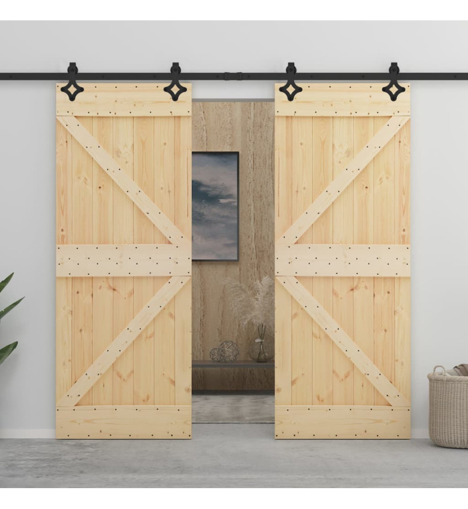 Porte coulissante avec kit de quincaillerie 90x210cm Pin massif