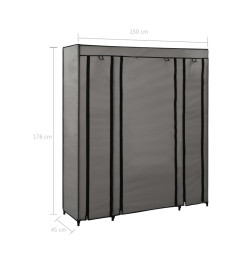 Armoire avec compartiments et tiges Gris 150x45x176 cm Tissu