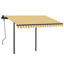 Auvent rétractable automatique et poteaux 3x2,5m Jaune et blanc