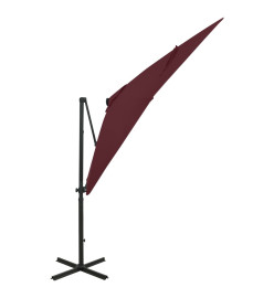 Parasol déporté avec mât et lumières LED Rouge bordeaux 250 cm