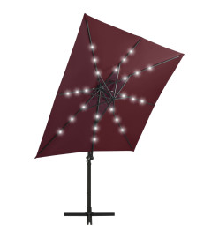 Parasol déporté avec mât et lumières LED Rouge bordeaux 250 cm