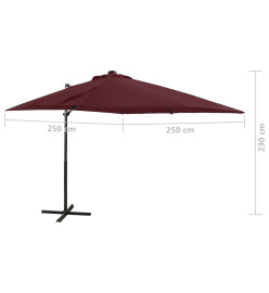 Parasol déporté avec mât et lumières LED Rouge bordeaux 250 cm