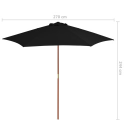 Parasol d'extérieur avec mât en bois Noir 270 cm