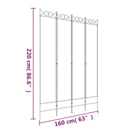 Cloison de séparation 4 panneaux Noir 160x220 cm Tissu