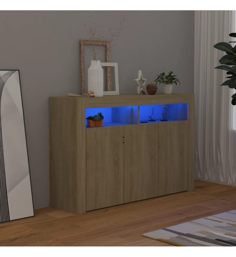 Buffet avec lumières LED chêne sonoma 115,5x30x75 cm