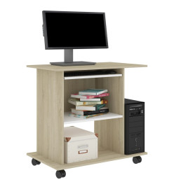 Bureau d'ordinateur Blanc et chêne sonoma 80x50x75 cm Aggloméré