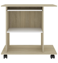 Bureau d'ordinateur Blanc et chêne sonoma 80x50x75 cm Aggloméré