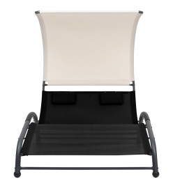 Chaise longue double avec auvent Textilène Noir