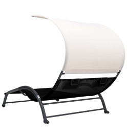 Chaise longue double avec auvent Textilène Noir
