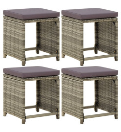 Tabourets de jardin 4 pcs avec coussins Résine tressée Gris
