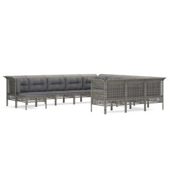 Salon de jardin 12 pcs avec coussins Gris Résine tressée