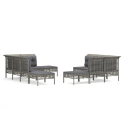 Salon de jardin 11 pcs avec coussins Gris Résine tressée