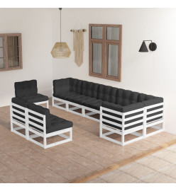 Salon de jardin 9 pcs avec coussins Bois de pin massif
