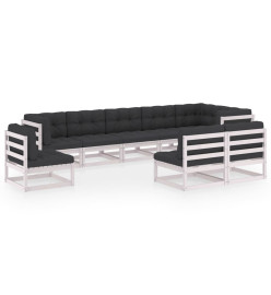 Salon de jardin 9 pcs avec coussins Bois de pin massif