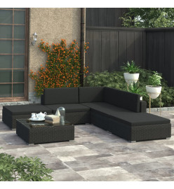 Salon de jardin 6 pcs avec coussins Résine tressée Noir