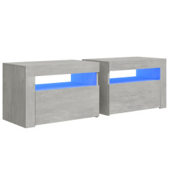 Tables de chevet 2 pcs avec LED Gris béton 60x35x40 cm