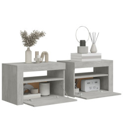 Tables de chevet 2 pcs avec LED Gris béton 60x35x40 cm