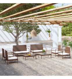 Salon de jardin 8 pcs avec coussins résine tressée marron