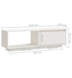 Meuble TV Blanc 110x30x33,5 cm Bois de pin massif