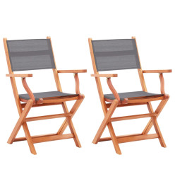 Chaises pliables de jardin 2 pcs Gris Eucalyptus et textilène