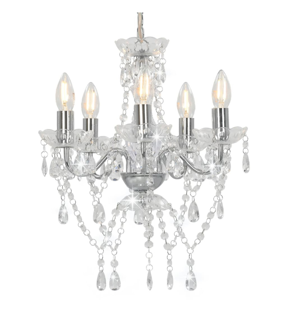 Lustre avec perles de cristal Argenté Rond 5 x E14