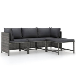 Salon de jardin 4 pcs avec coussins Résine tressée Gris