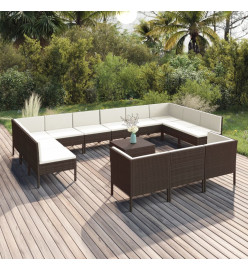 Salon de jardin 14 pcs avec coussins Résine tressée Marron