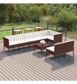 Salon de jardin 9 pcs avec coussins Résine tressée Marron
