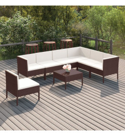 Salon de jardin 8 pcs avec coussins Résine tressée Marron