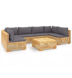 Salon de jardin 7 pcs avec coussins Bois de teck solide