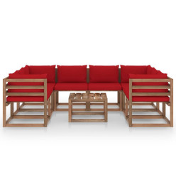 Salon de jardin 9 pcs avec coussins rouge