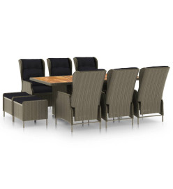 Mobilier à dîner jardin 9 pcs et coussins Résine tressée Marron