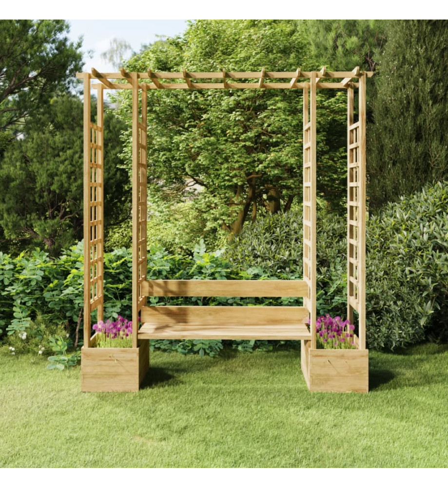 Pergola de jardin avec banc et jardinières Bois de pin imprégné