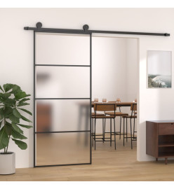 Porte coulissante Verre ESG dépoli et aluminium 90x205 cm Noir