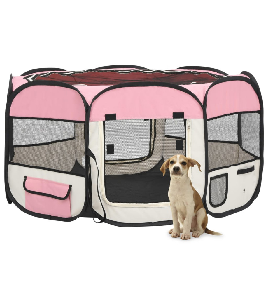 Parc pliable pour chien avec sac de transport Rose 125x125x61cm