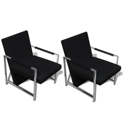 Fauteuils lot de 2 avec cadre chromé noir similicuir