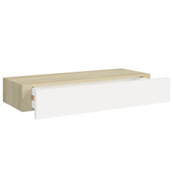 Étagères à tiroir murales 2 pcs Chêne et blanc 60x23,5x10cm MDF