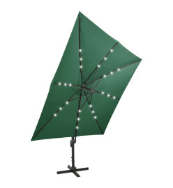 Parasol déporté avec mât et lumières LED Vert 300 cm