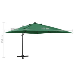 Parasol déporté avec mât et lumières LED Vert 300 cm