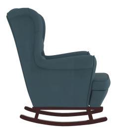 Fauteuil à bascule et pieds en bois massif d'hévéa Bleu Velours