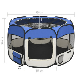 Parc pour chiens pliable avec sac de transport Bleu 90x90x58 cm